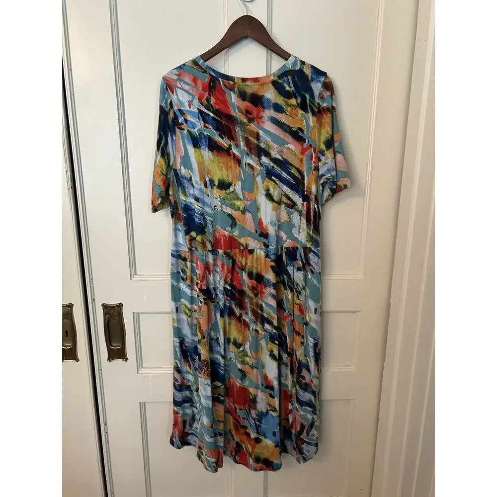 LOGO Lori Goldstein Color Splash Midi Shift Dress Womens SIze Large Stretch